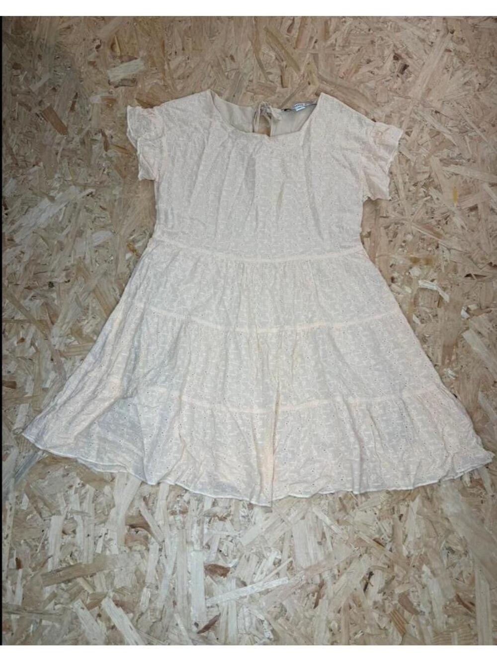 Hyfve Eyelet Lace Tiered Mini Dress Womens Medium Beige Cream Ruffle Sleeve